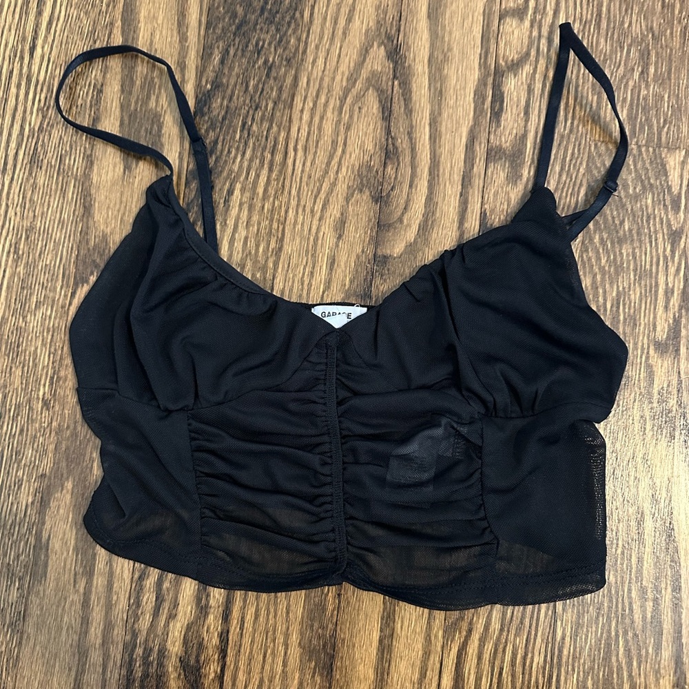 Black Mesh and Scrunched Tank Top